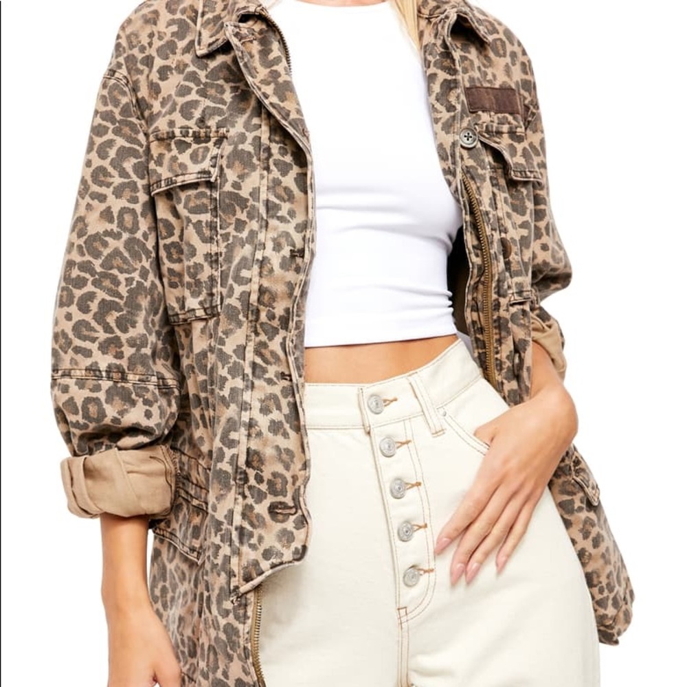 Free People Leopard Print Oversized Army Jacket